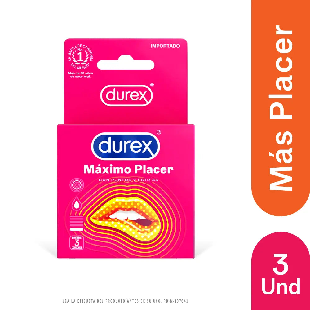 Preservativo.DUREX Maximo Placer 3 Unidad