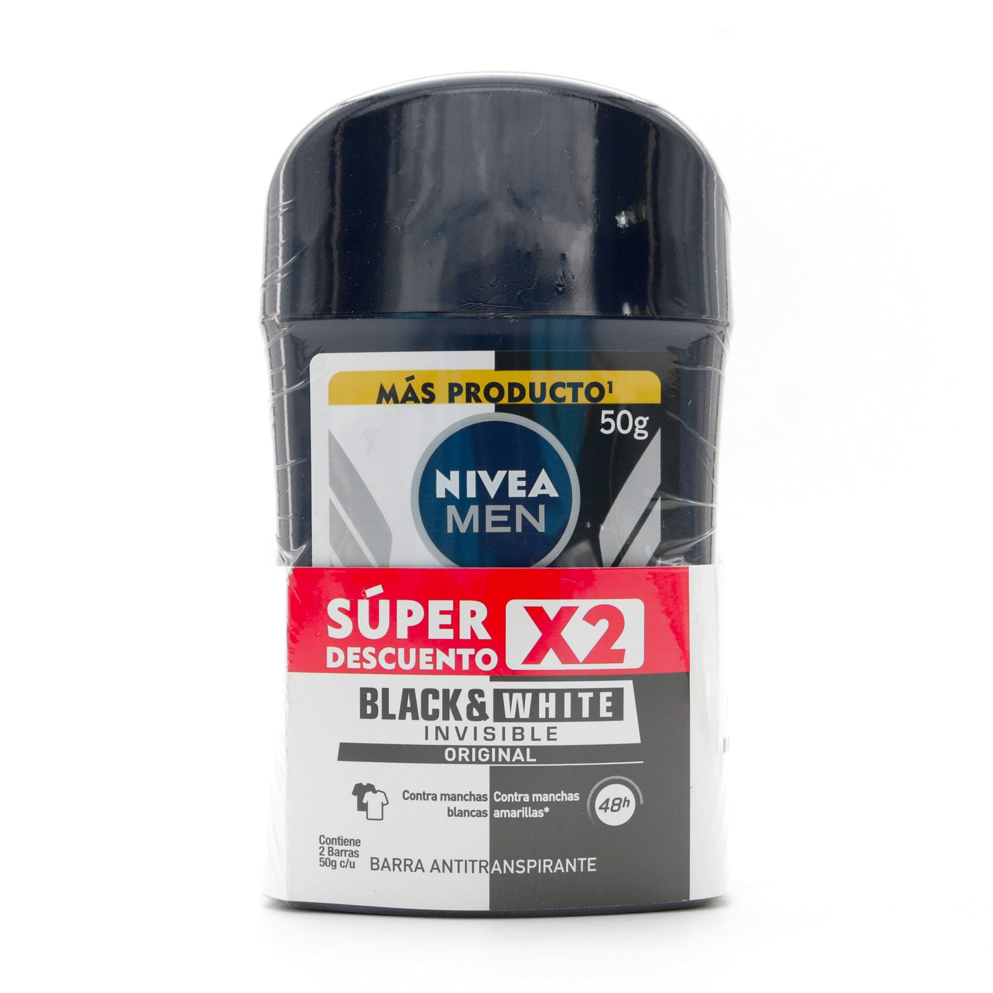 2 Desodorantes Nivea Barra Black White Hombre 50Gr
