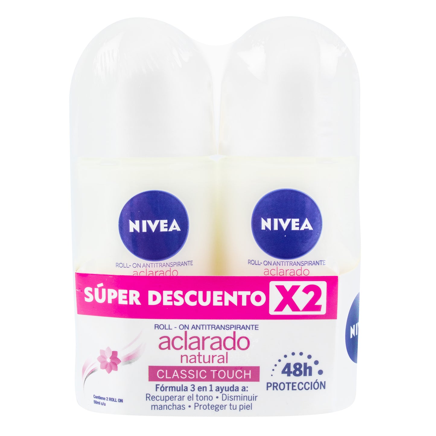 2 Desodorantes Nivea Roll-On Aclarante Natural 50 ML Mujer