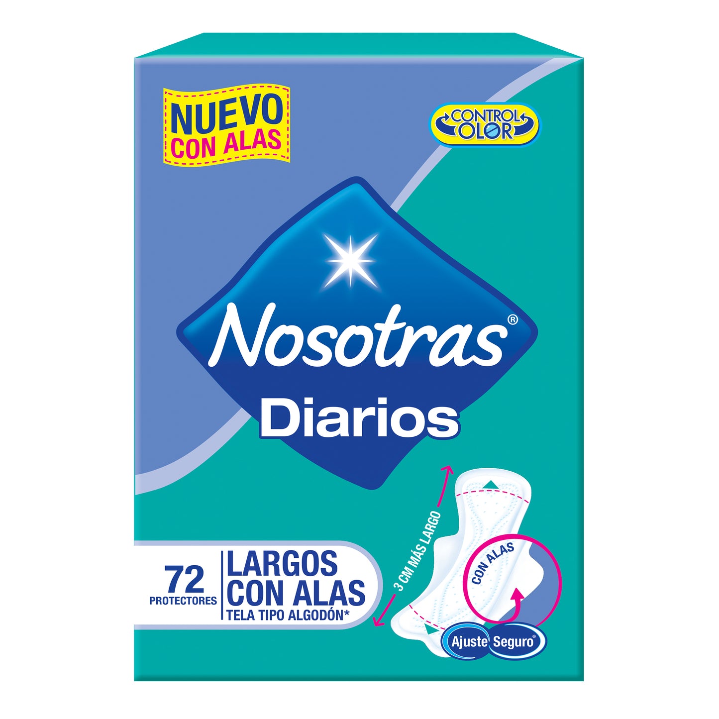 Protectores Nosotras Diarios Largos Con Alas 72 Unidades