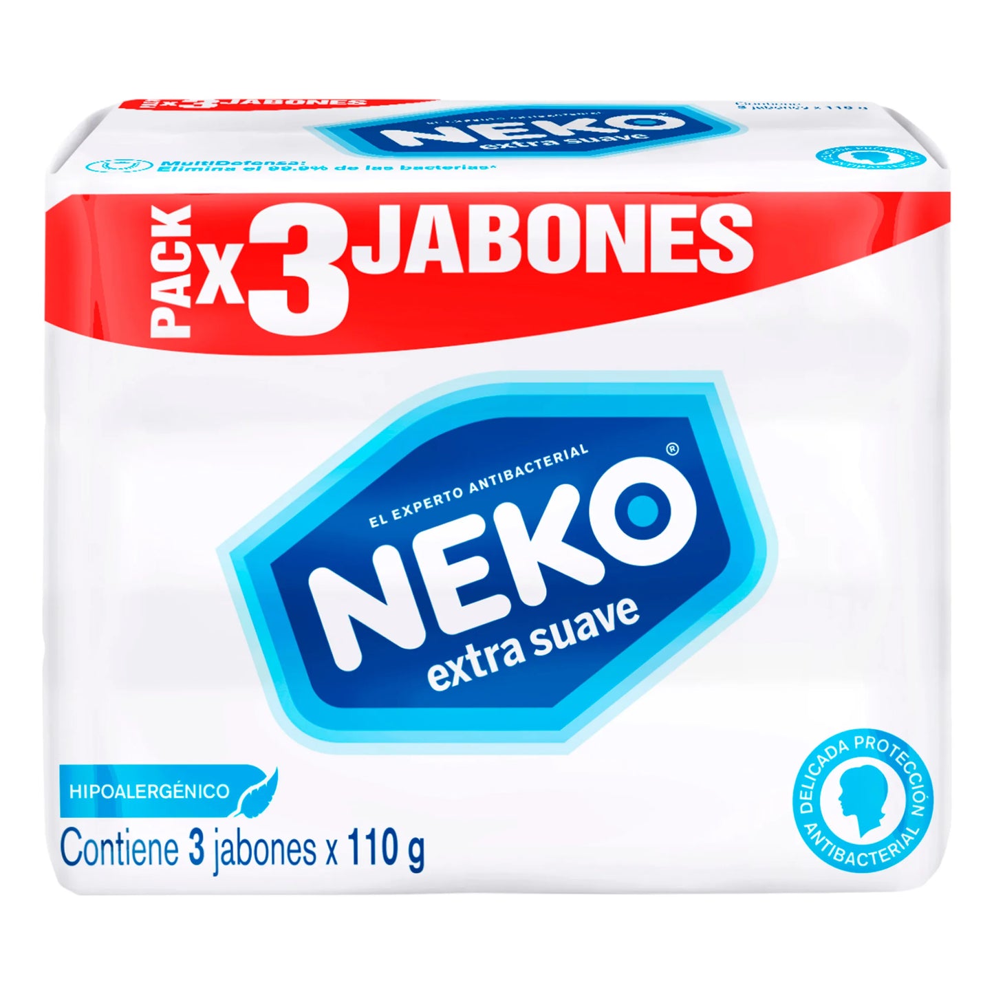 3 Jabón Antibact Neko Extra Suave 110grs