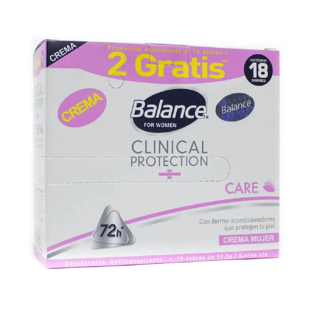Desodorante Balance Crema Máxima Protección Clínica 16 Sobres + 2 Sobres