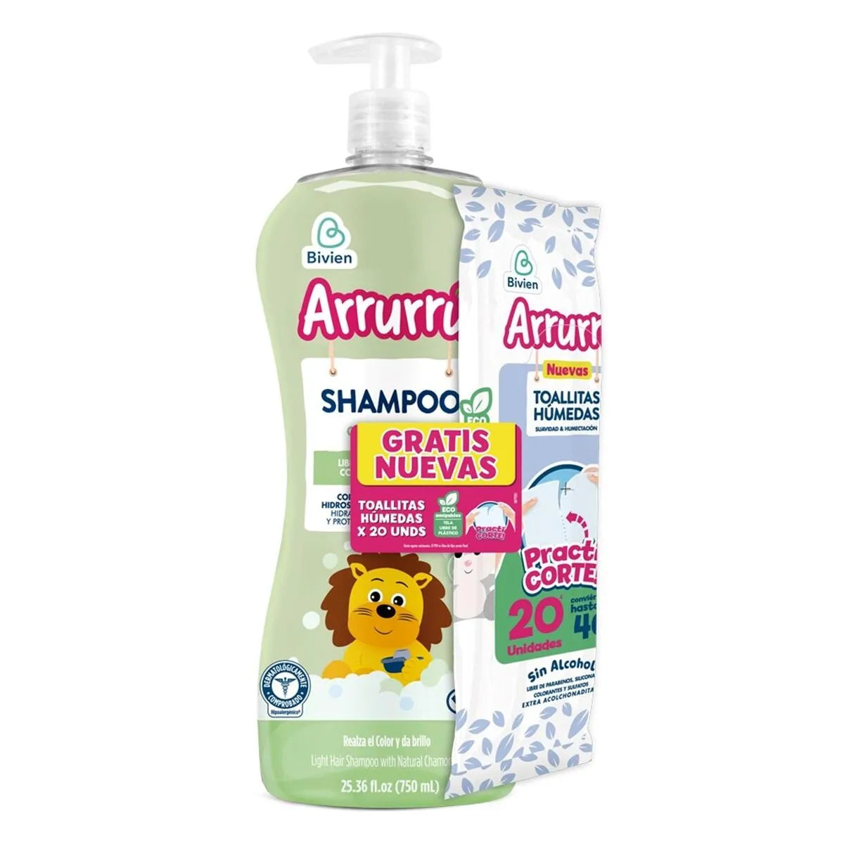 Champú Arrurrú Cabellos Claros 750 Mililitros + Toallitas Húmedas 20 Unidades