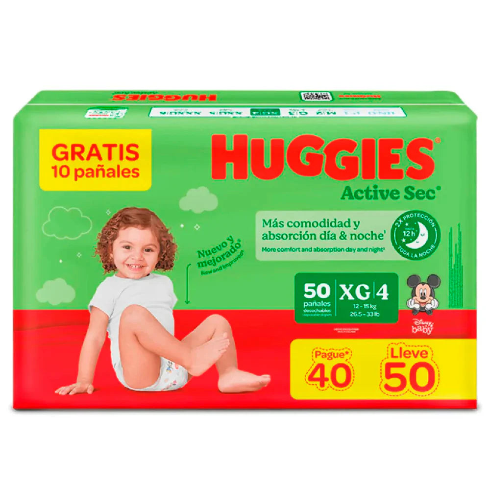 Pan Huggies Activ Sec Et 4xg Pag40llev50