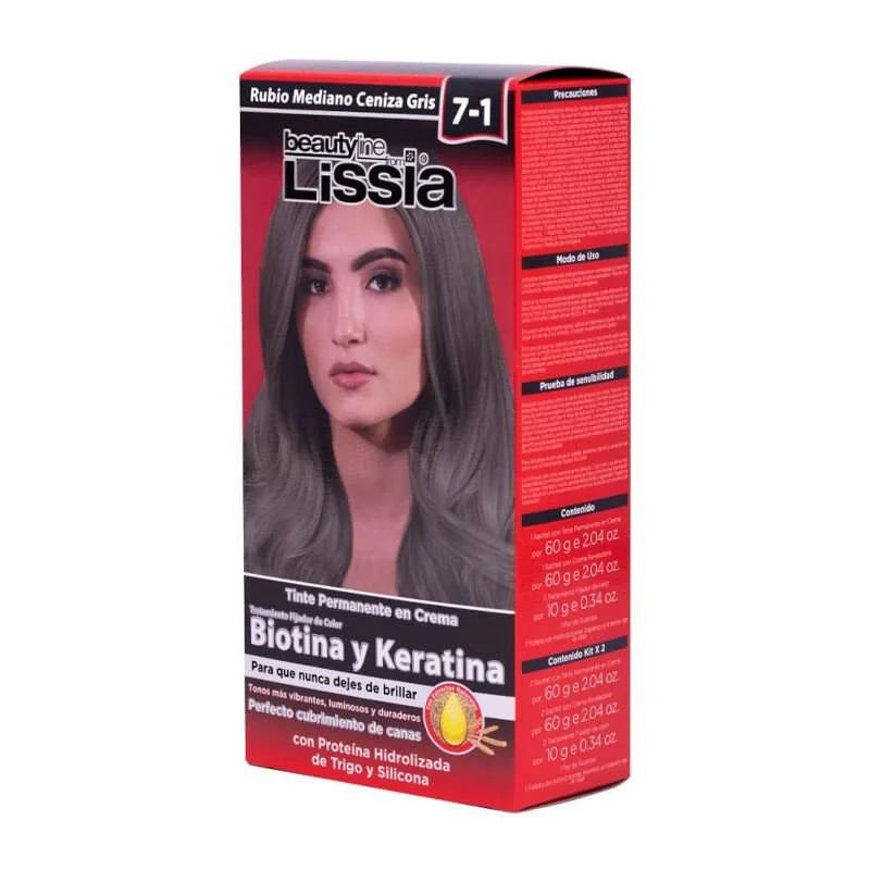 Tinte Rubio Medio Ceniza Gris 7-1 Kits Lissia