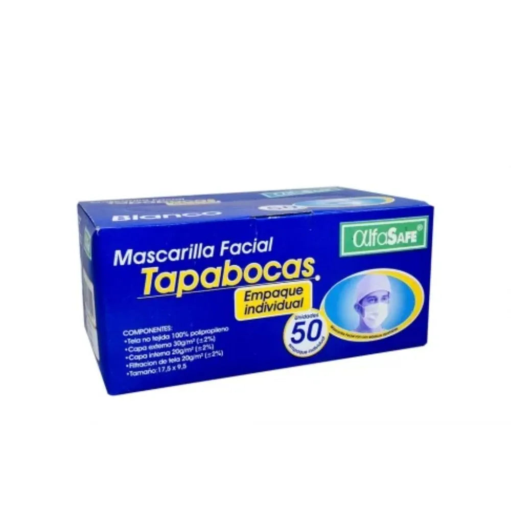 Tapabocas Desechables Alfa Blanco 50 Unidades