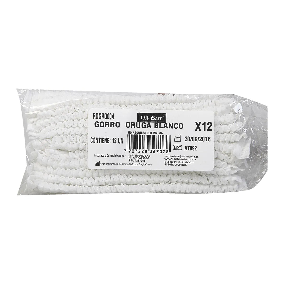 Gorro Tipo Oruga Alfa Blanco 12 Unidades