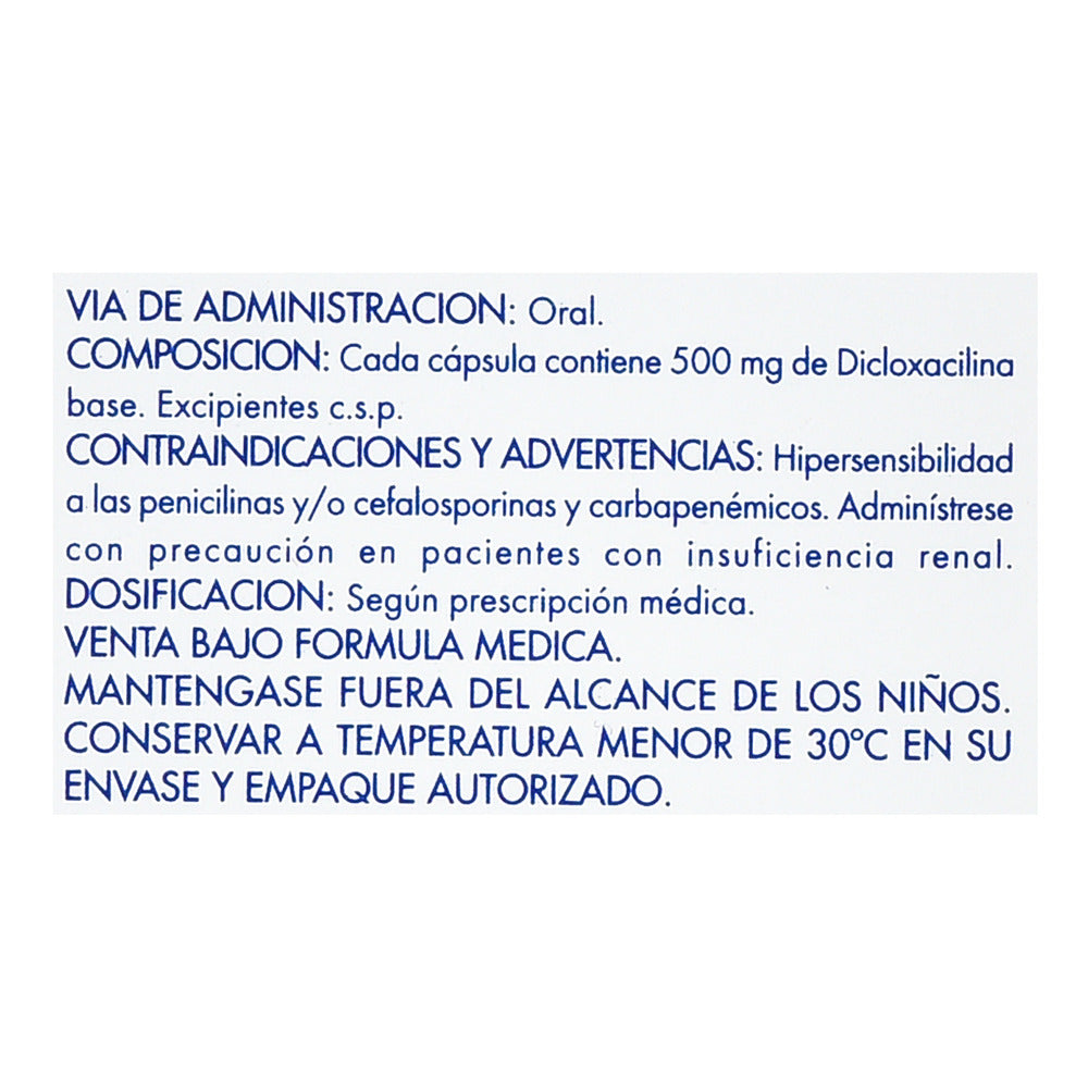 Dicloxacilina 500 Miligramos 50 Cápsulas