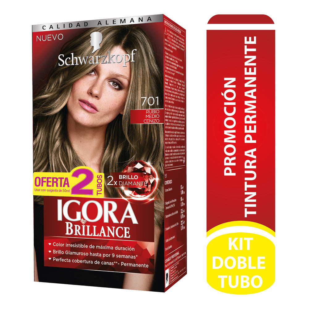 Igora Kit Brillo 701 Rubio Medio Cenizo + D.T