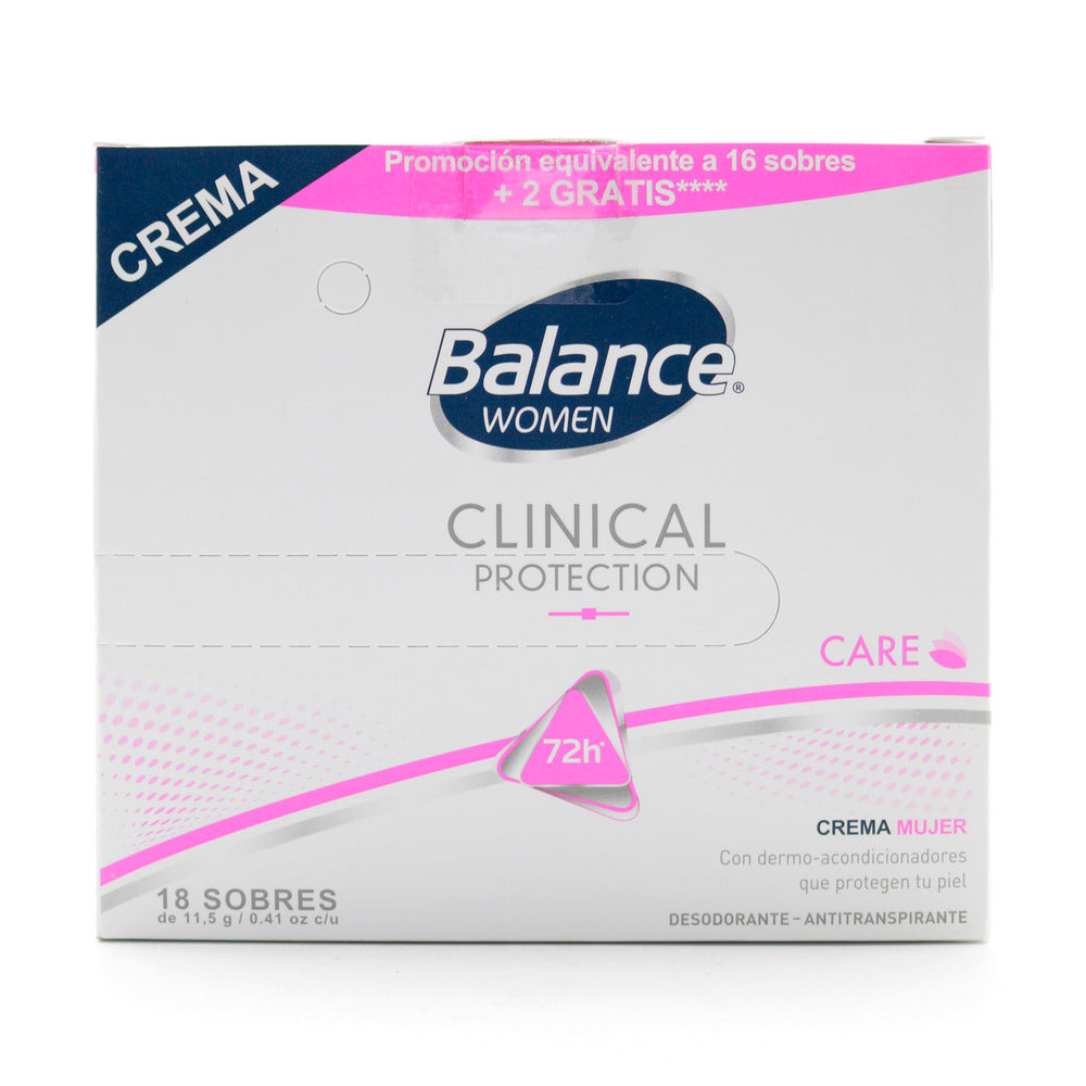 Desodorante Balance Crema Max Protección Clinical 16 Sobres + 2 Sobres