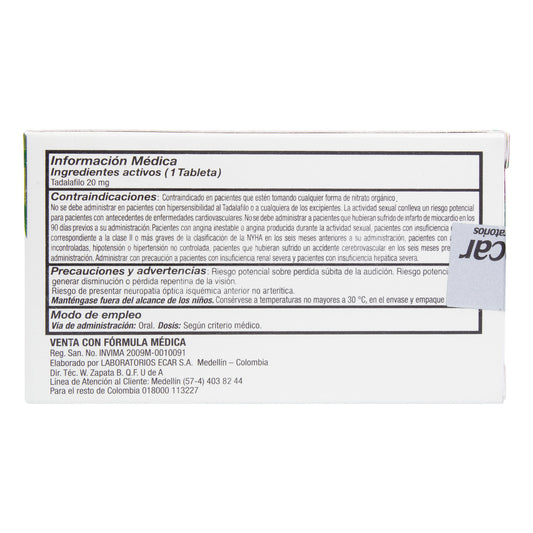 LUDIKA TADALAFILO 20 MG 4 TBS (3%+)(PAE)