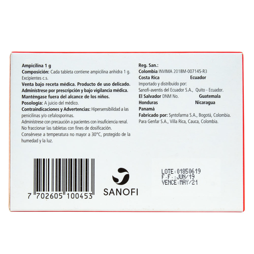 Ampicilina 1 Gramo 100 Tabletas GF