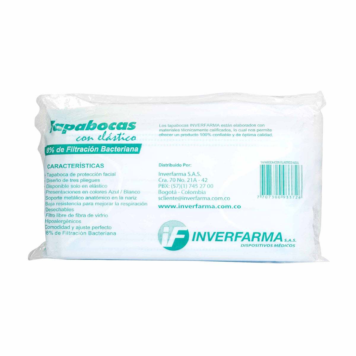 Tapabocas Desechable Inverfarma Azul 12 Unidades Empaque Individual