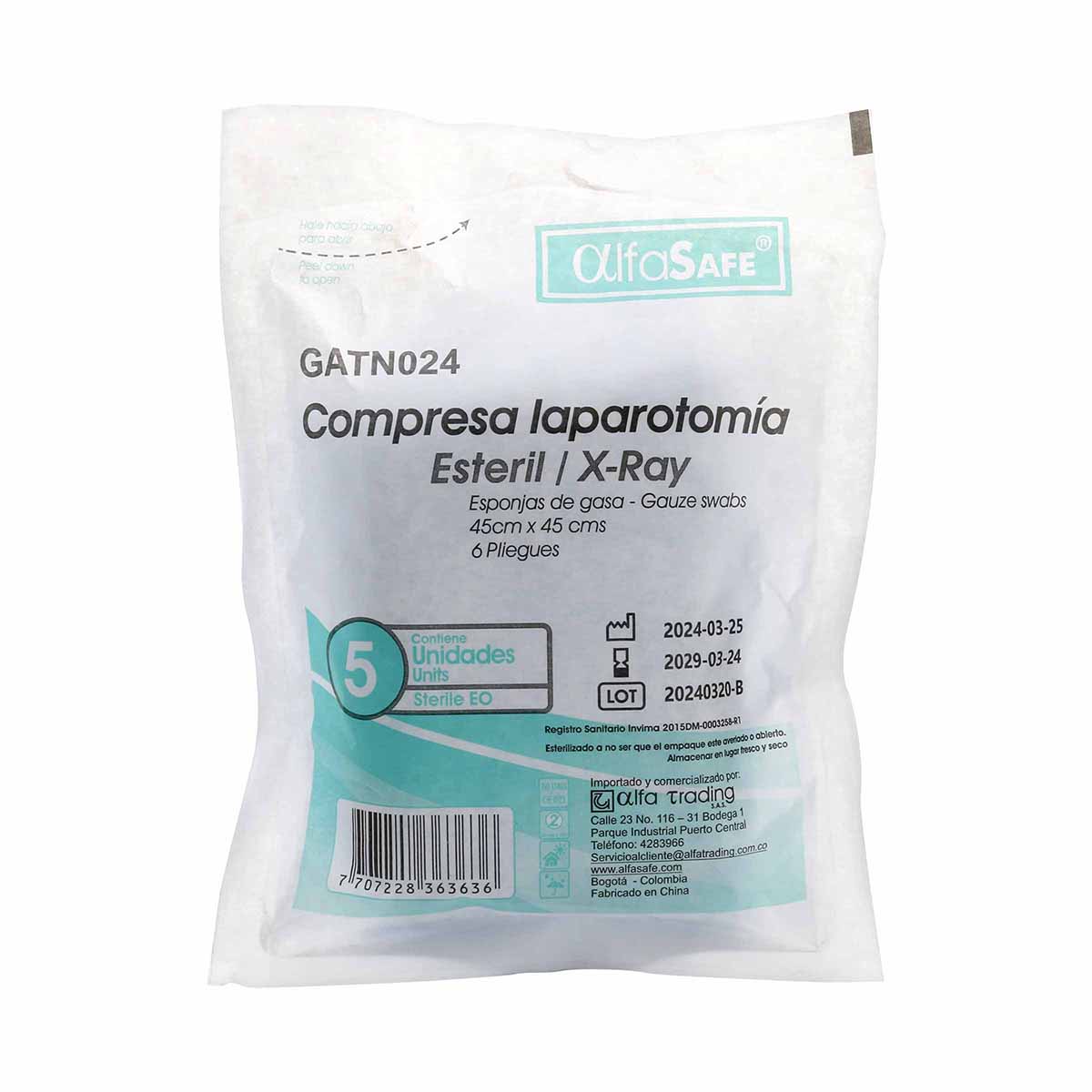 Compresa Laparotomia Est.45X45 Alfa 5Und