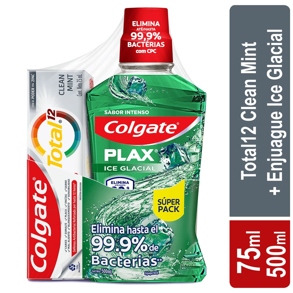 Enjuague Colgate Plax Ice Glacial 500 Mililitros + Crema Dental 75 Gramos