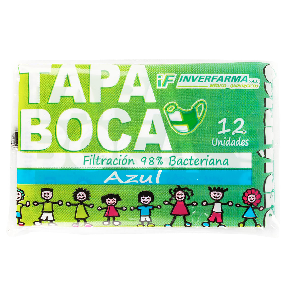Tapabocas Desechables Pediátrico Azul Empaque Individual 12 Unidades