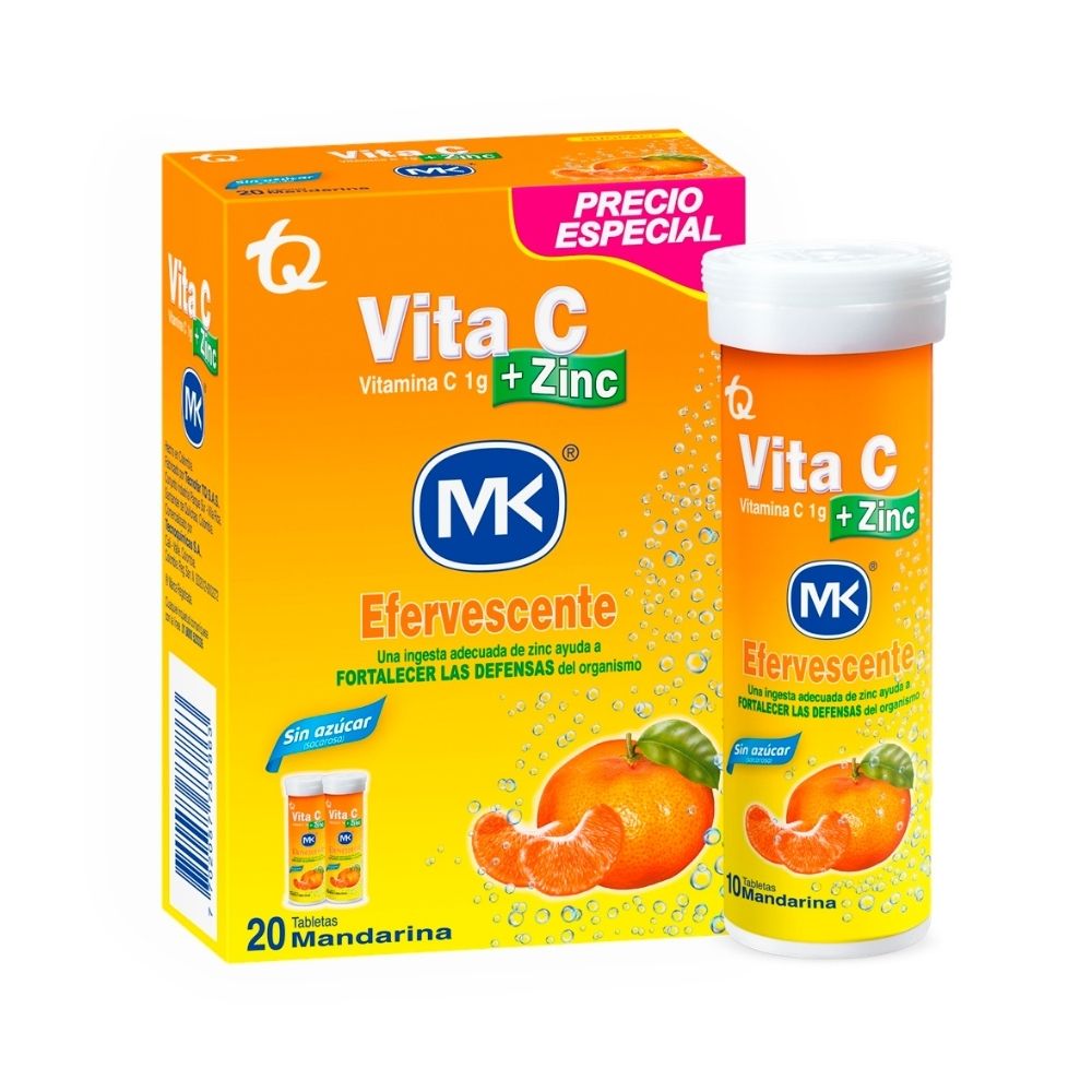 Vitamina Vita C + Zinc 2 Efervescentes 10 Tabletas Manzana 25% Mk