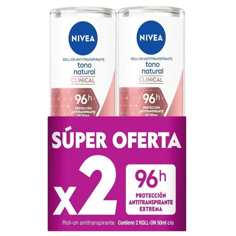 2 Desodorante nivea Rollon Cli.tono Natural 50ml