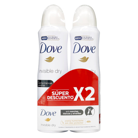 2 Desodorantes Dove Aerosol Invisible Dry 89Gr