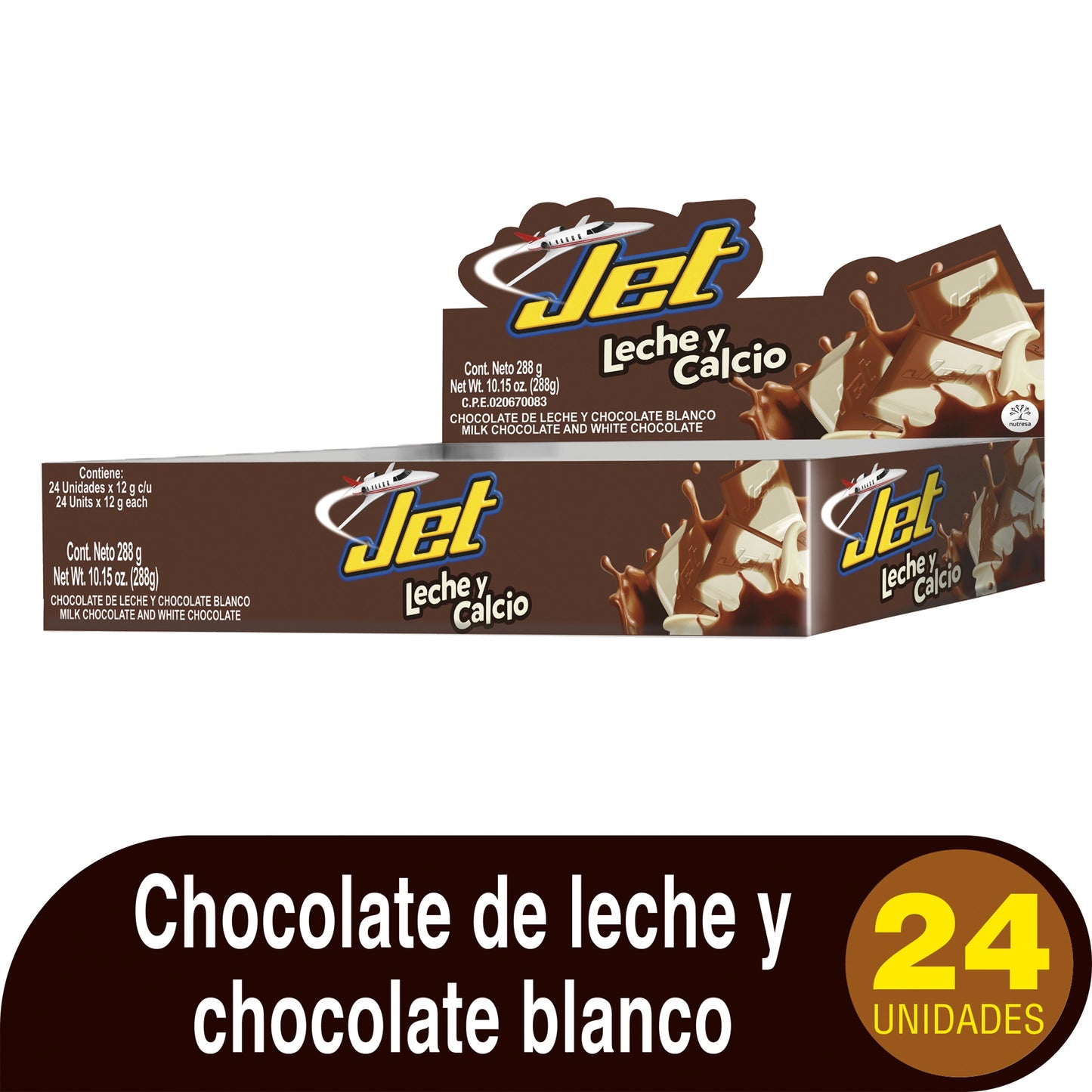 Chocolatina Jet Leche Calcio 24 Unidad 1231