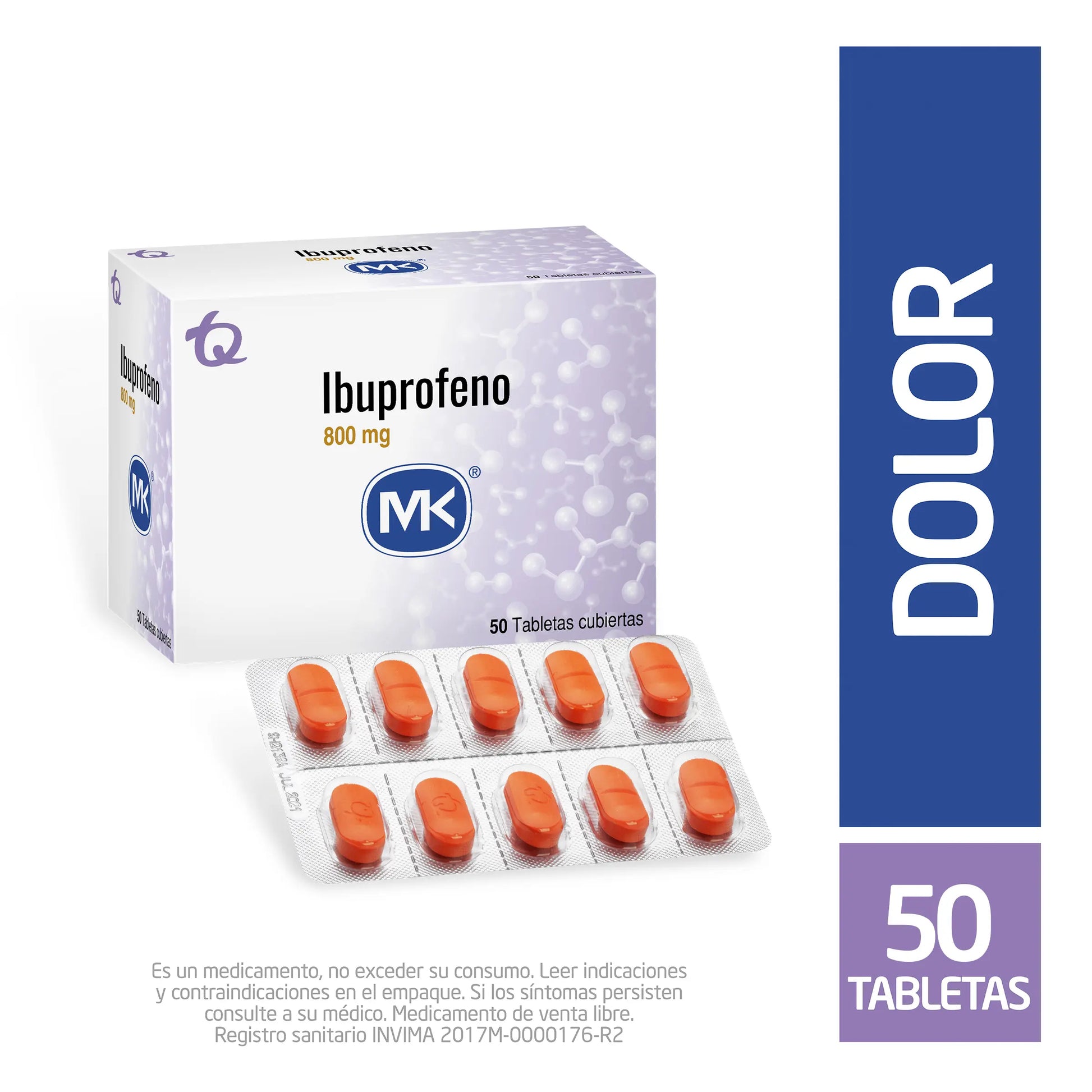 Ibuprofeno 800 mg 50 Tabletas Mk