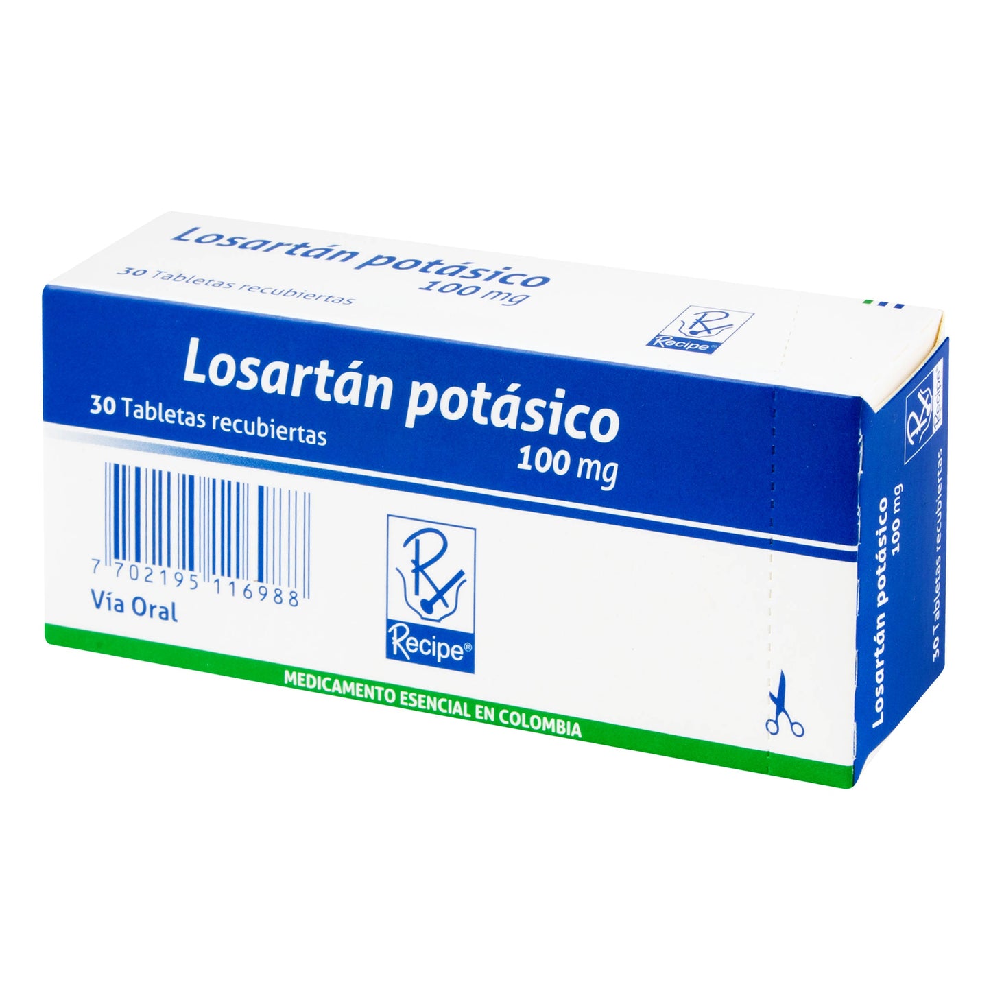 Losartán PotasioICO 100 mg 30 Tbs Rc