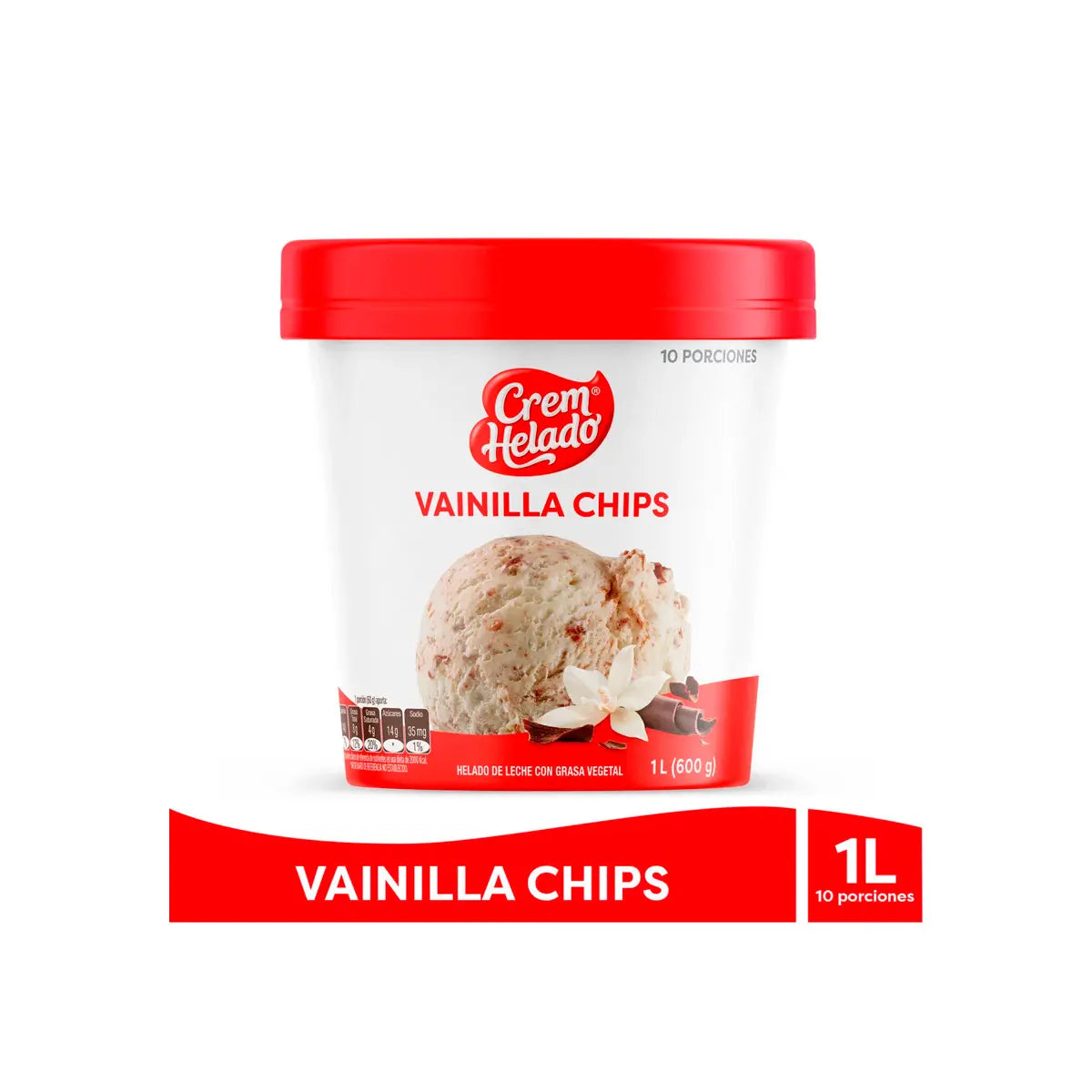 Helado Vaso 1litro Vainilla Chips 600g