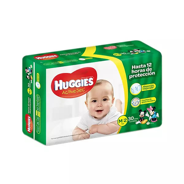 Pañal Huggies Active Seco Etapa 2 Mediano 30 Unidades