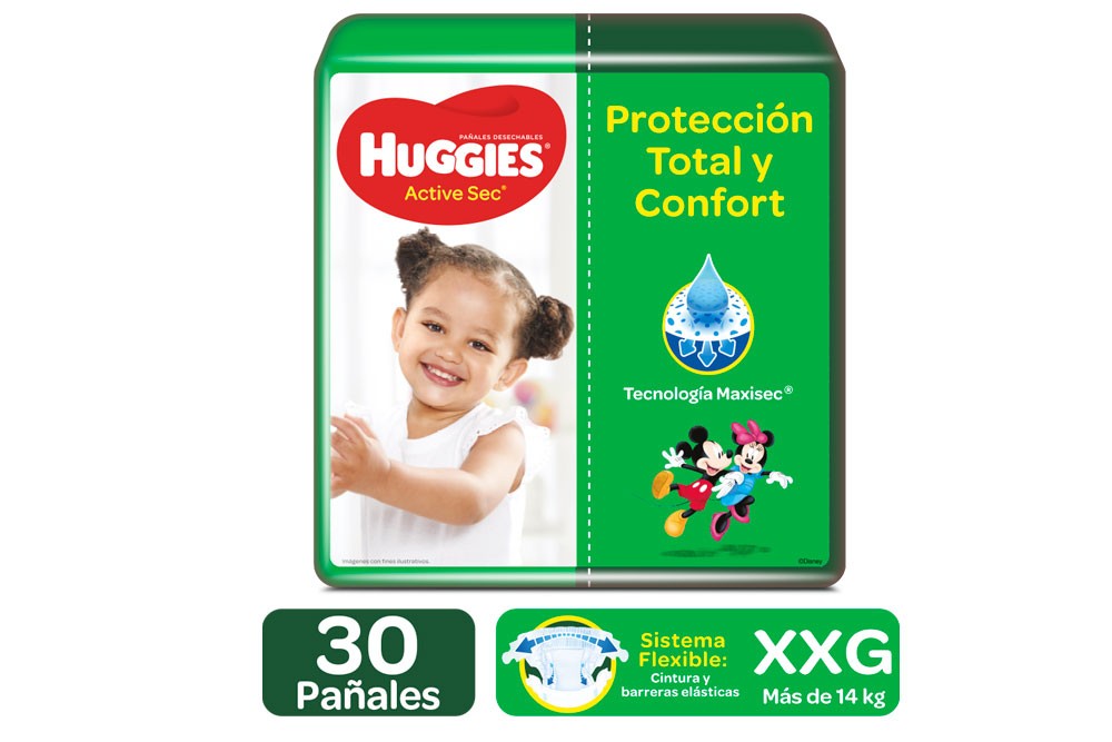 Pañal Huggies Active Seco Etapa 5 Xxg 30 Unidades