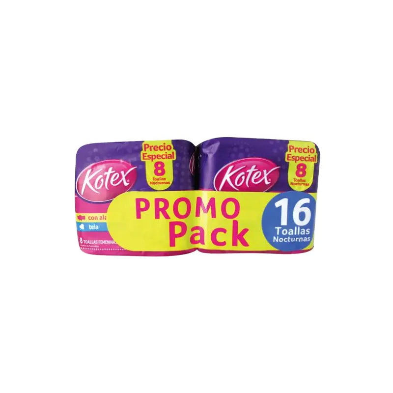 2 Toa.kotex Nocturna Tela 8 Uds Pr.pack