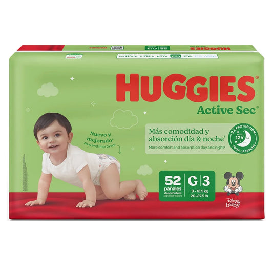 Pañal huggies Active Sec Etapa 3 Grande 52 Und