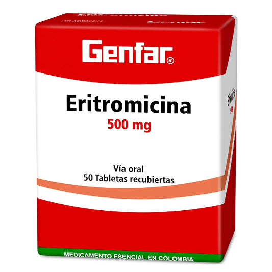 Eritromicina 500 mg 50 Tabletas gF