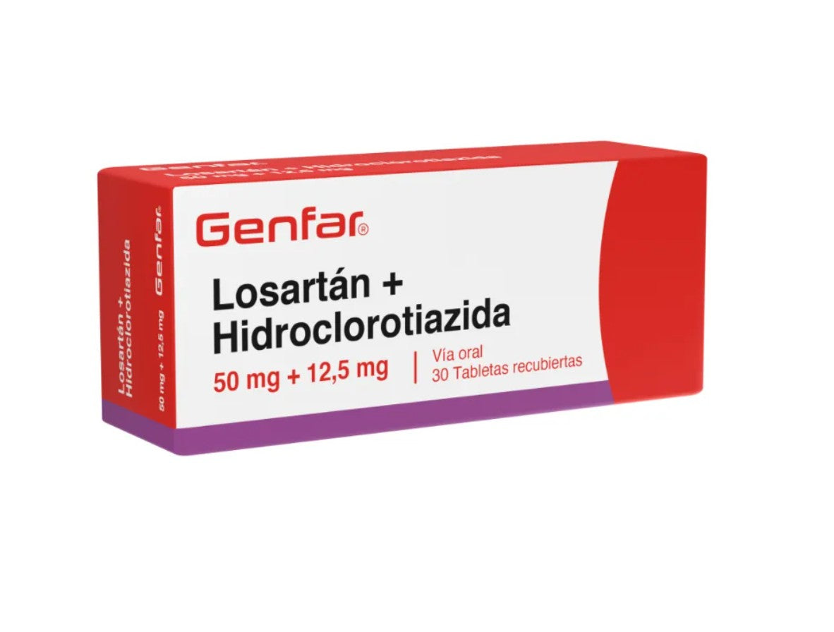 Losartán+HIDROCL.50MG+12.5 mg 30 Tabletas gF