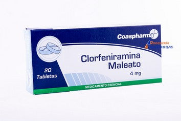 Clorfeniramina Maleato 4 mg X 20 Tabletas