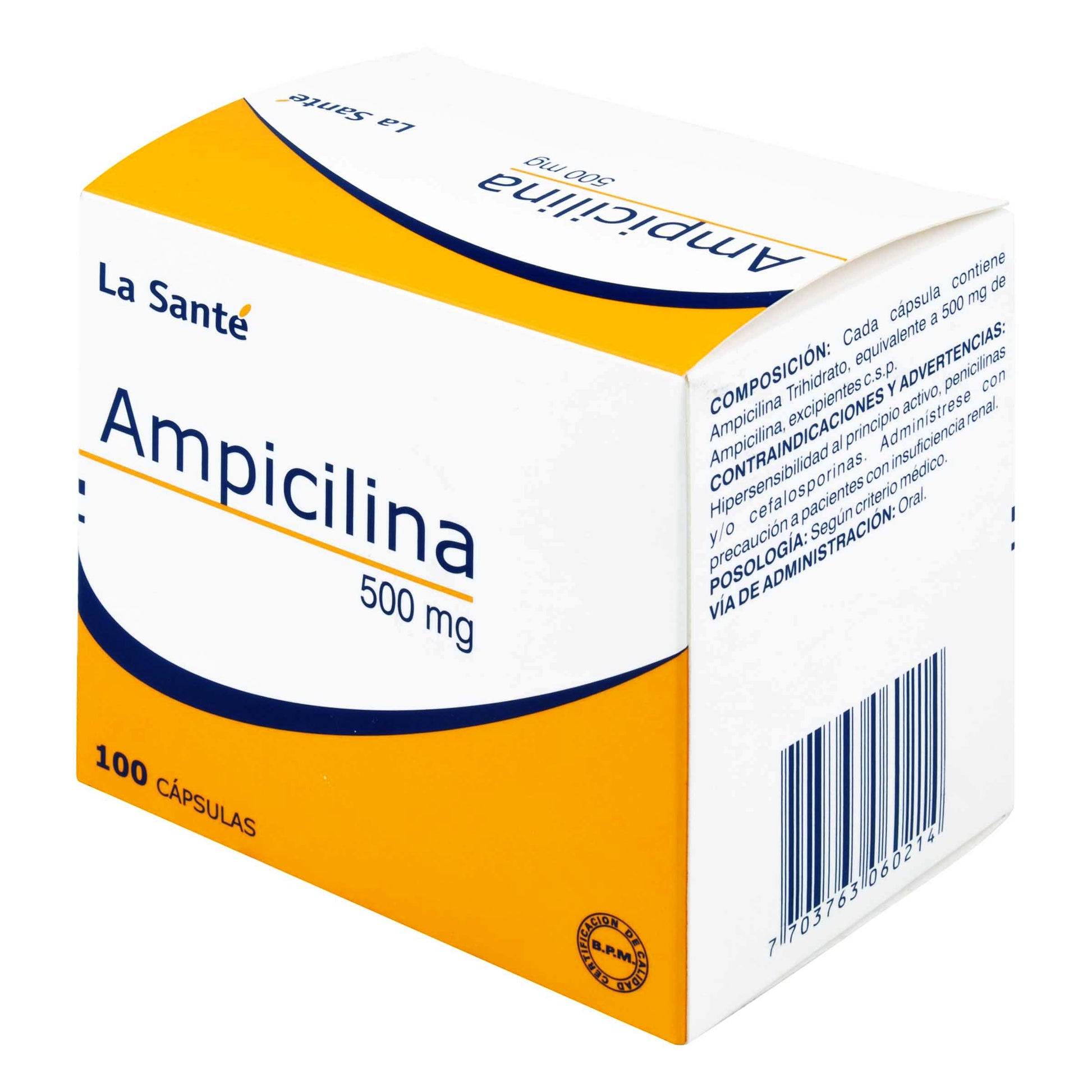 Ampicilina 500 mg 100 Cápsulas Ls
