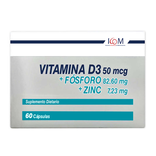 Vitamina D3 Fosforo Y Zinc 60 Cápsula Icom
