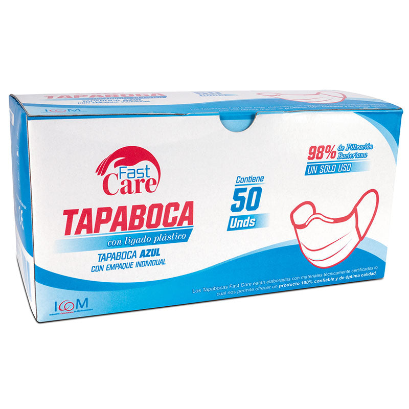 Tapabocas Azul Fast Care 50un Icom