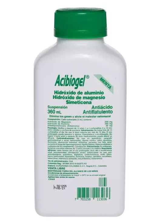 Acibiogel Hidróxido.DE Aluminio 360ml Menta