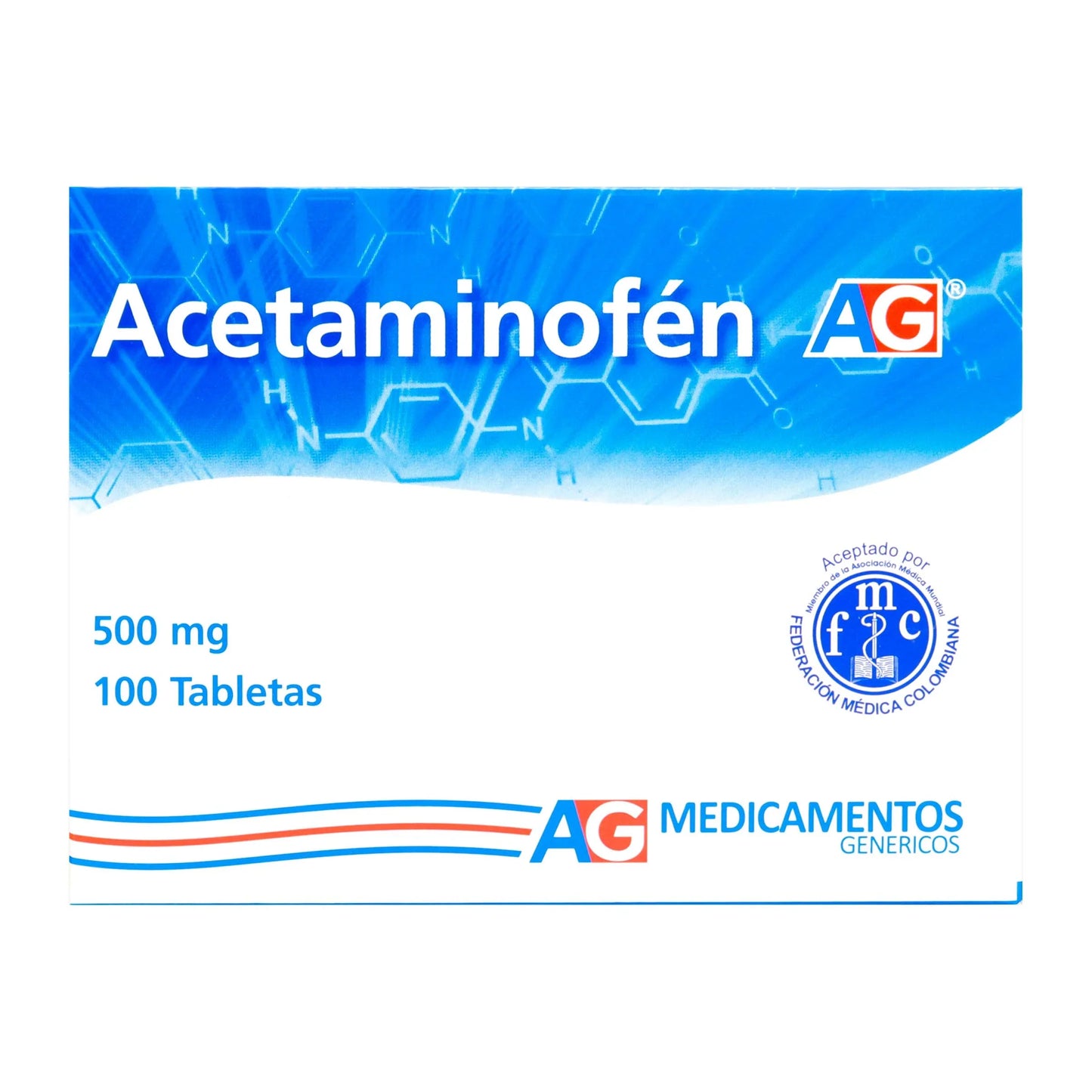 Acetaminofén 500 mg 100 Tabletas Ag