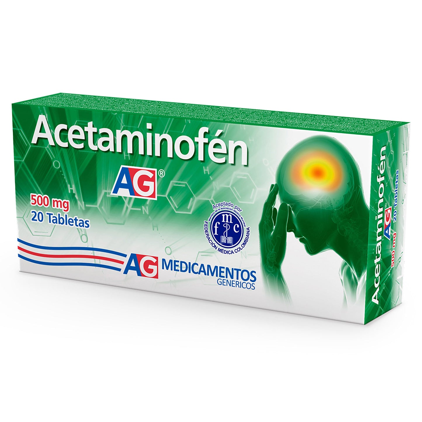 Acetaminofén 500 mg 20 Tabletas Ag