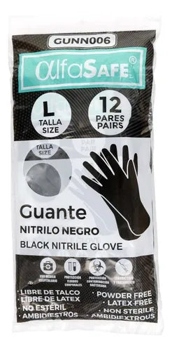Guantes Alfasafe Negro Talco L 12 Unidad