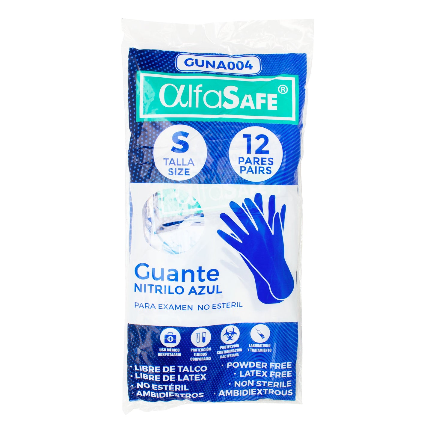 Guantes Nit.alfasafe Azul Talco S 12 Unidad