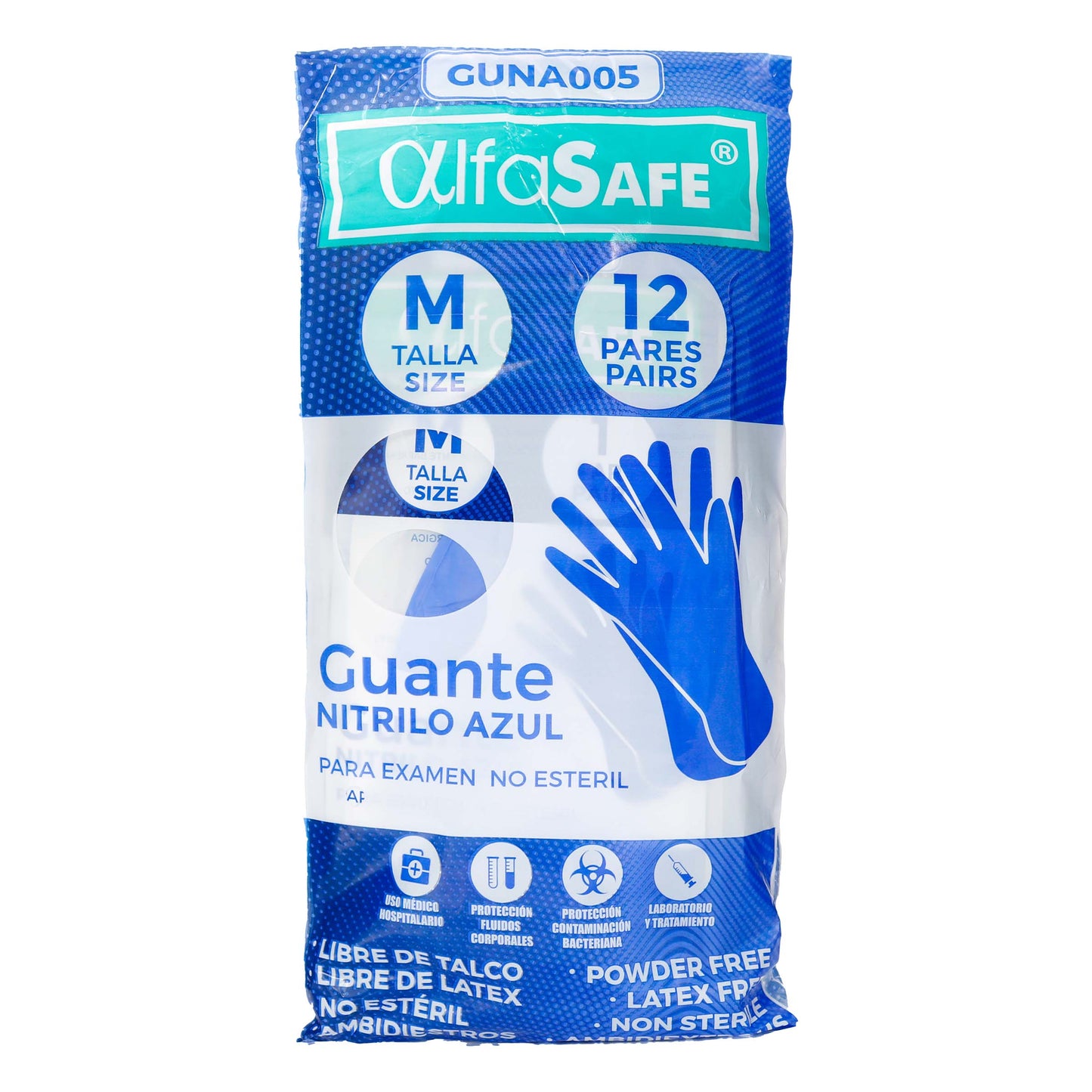 Guantes Nit.alfasafe Azul Talco M 12