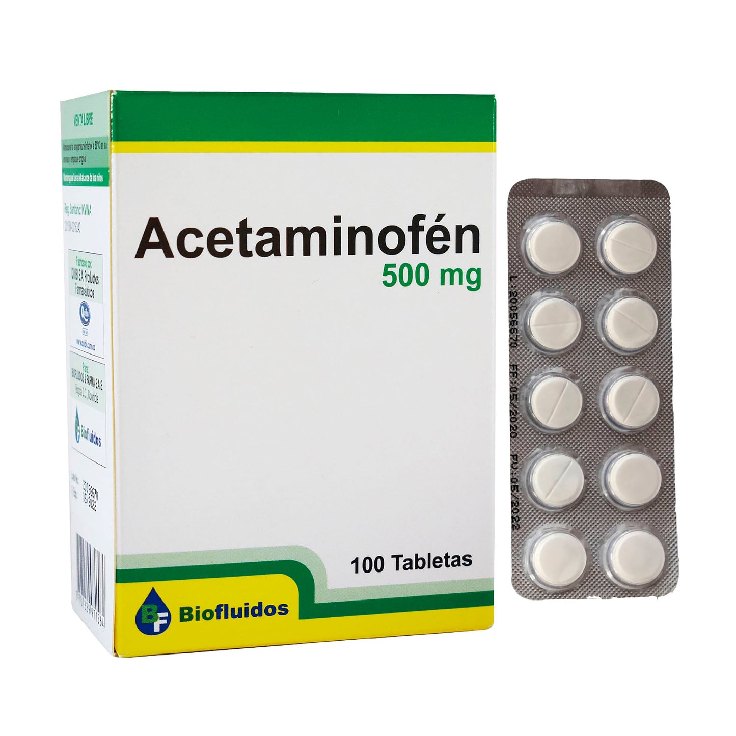 Acetaminofén 500 mg 100 Tabletas Quibi