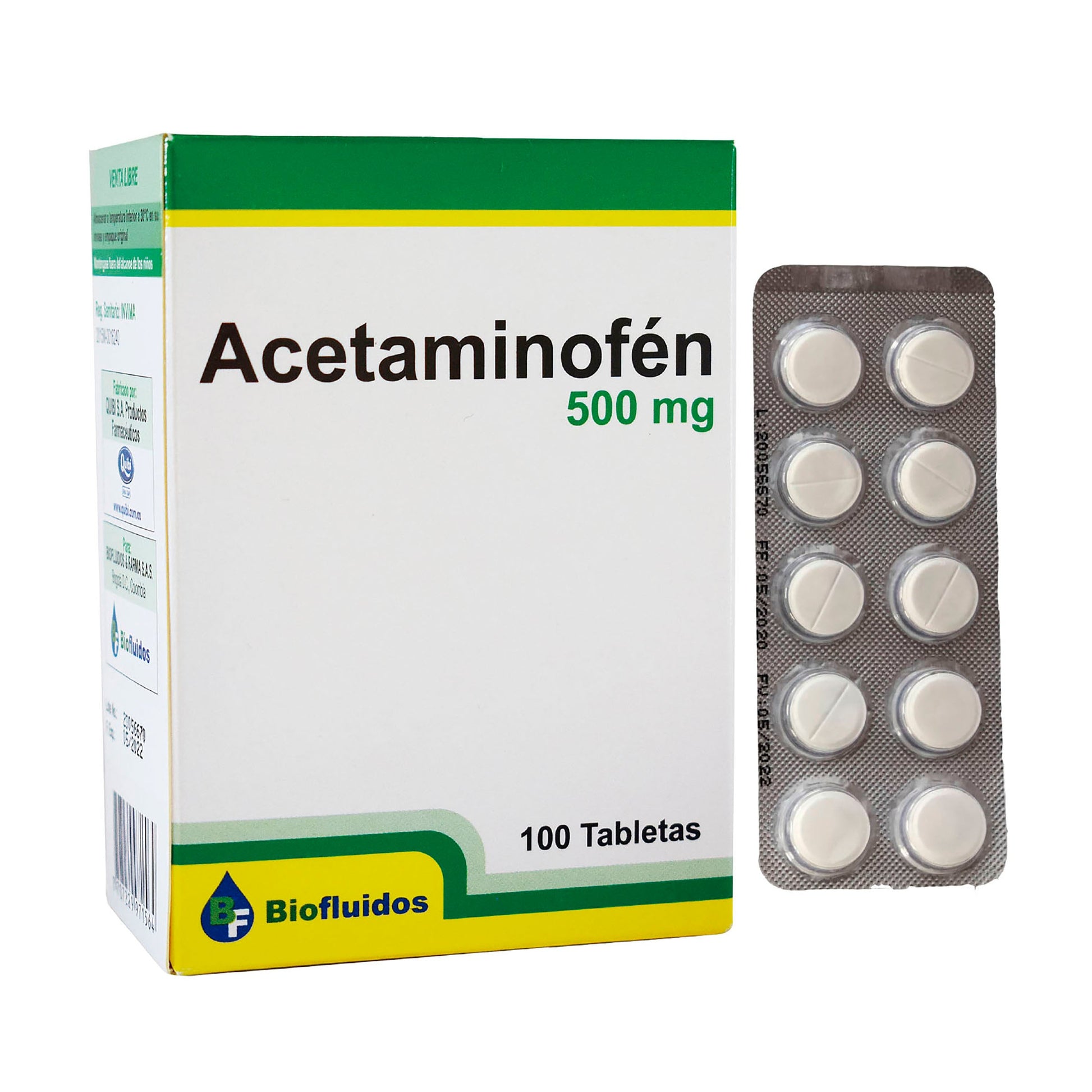 Acetaminofén 500 mg 100 Tabletas Quibi