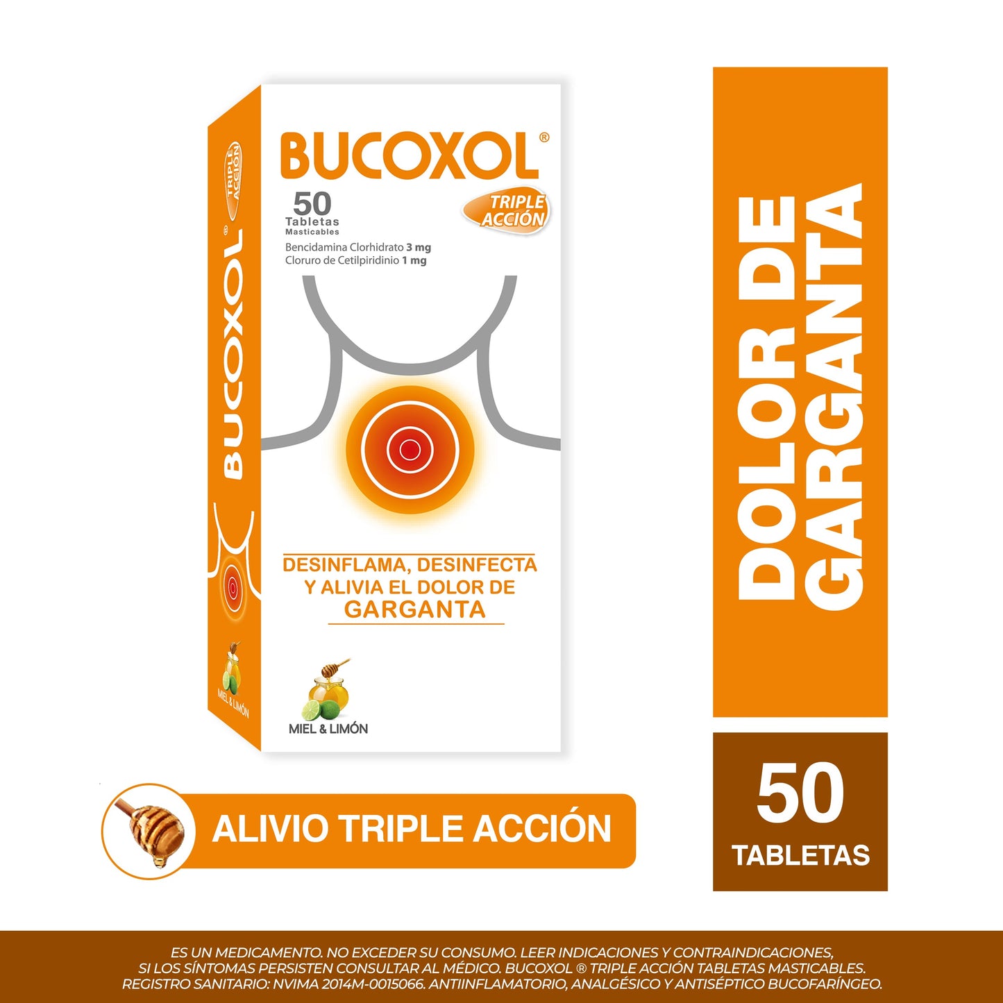 BucalOXOL Triple Accion Miel Limon 50 Tbs