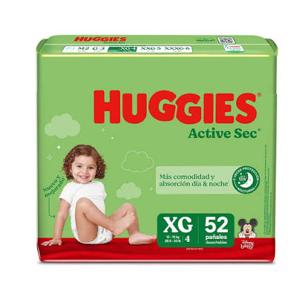 Pañal huggies Active Sec Etapa 4 Xg 52 Und