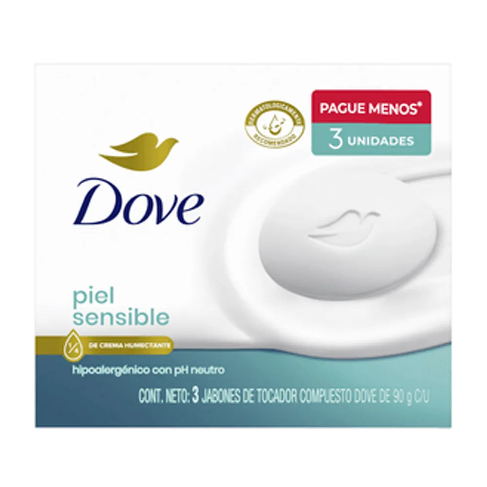 3 Jabón Dove Piel Sensible 90grs