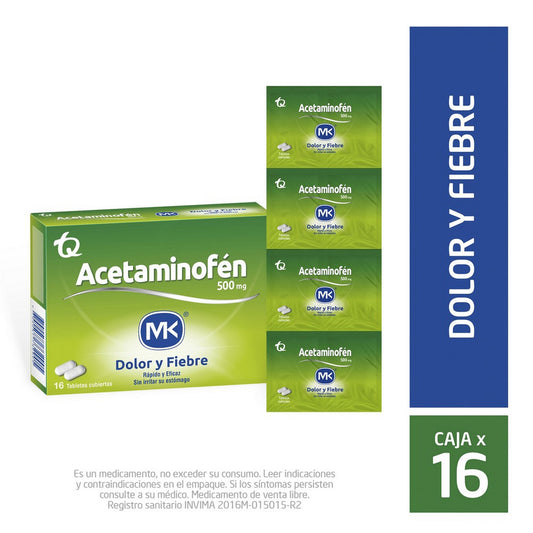 Acetaminofen 500 MG 16 Tbs Mk