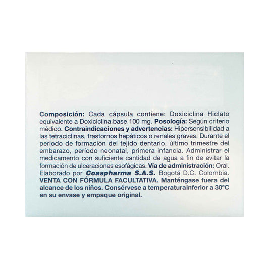 Doxiclor Doxiciclina 100 Mg 30 Cápsulas